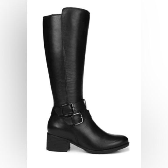 NATURALIZER DALE BLACK LEATHER RIDING BOOTS SIDE ZIPPER BLOCK HEEL WIDE CALF - Picture 6 of 9